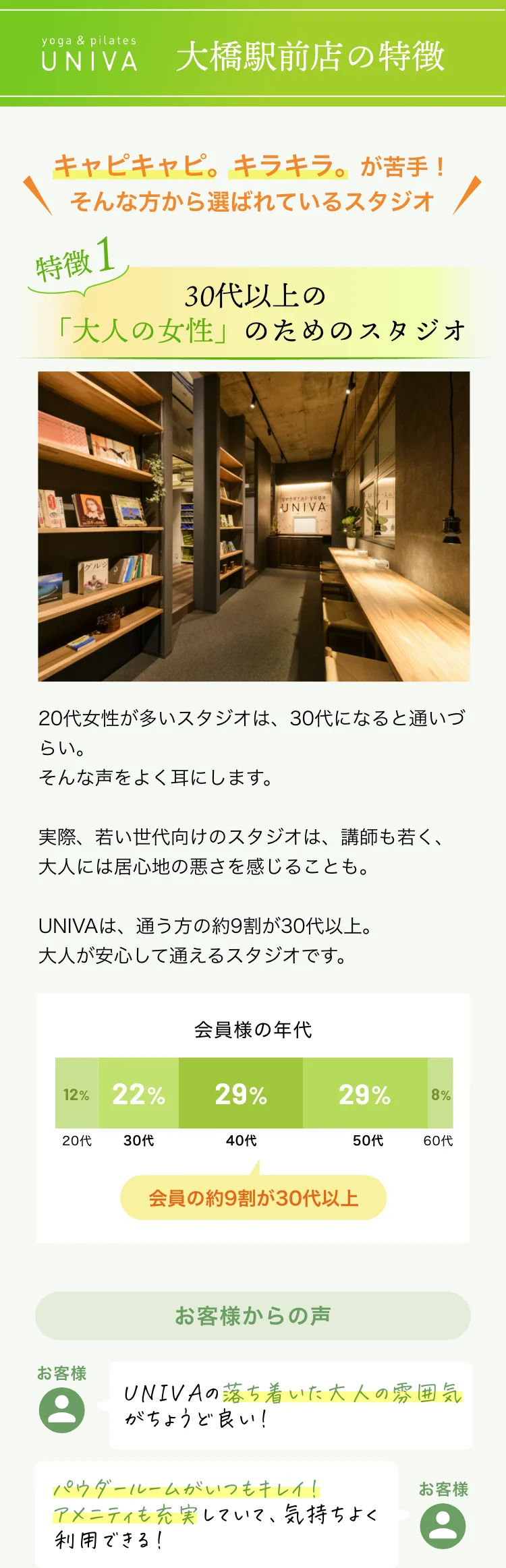 大橋駅前店の特徴1 30代以上の「大人の女性」のためのスタジオ